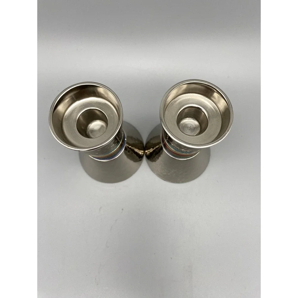 Candlesticks Hammered Metal Designed with Colored Rings | Judaica | Multicolo...